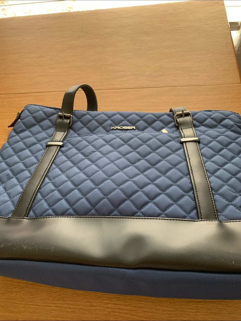 KROSER Quilted Navy Laptop Tote Bag with Black Trim